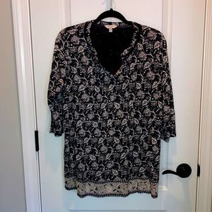 Lucky Brand blouse, black, grey and white floral pattern